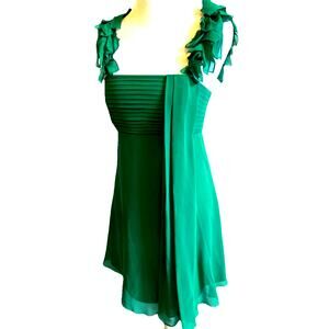 Y2K Forest Fairy SILK Dress Emerald Green Lace Ruffles IVY Prom Tinker bell Sz 2